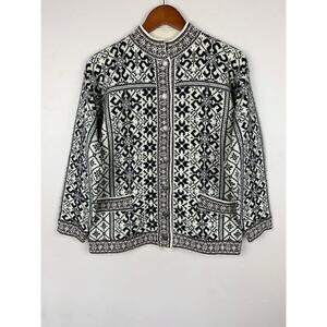Vintage Christiania Wool Cardigan Sweater Black Cream Fair Isle Knit Women's S